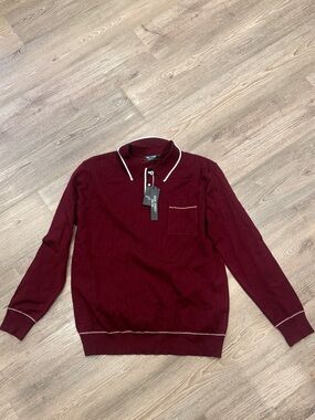 Men's Burgundy Crewneck Sweater with Contrast Piping